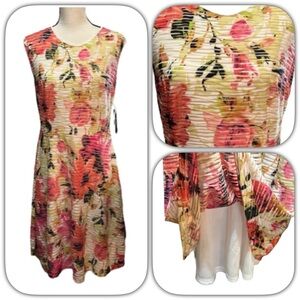 NWT Orange and Pink A-line Midi Sleeveless Dress for Wedding Guests or Office